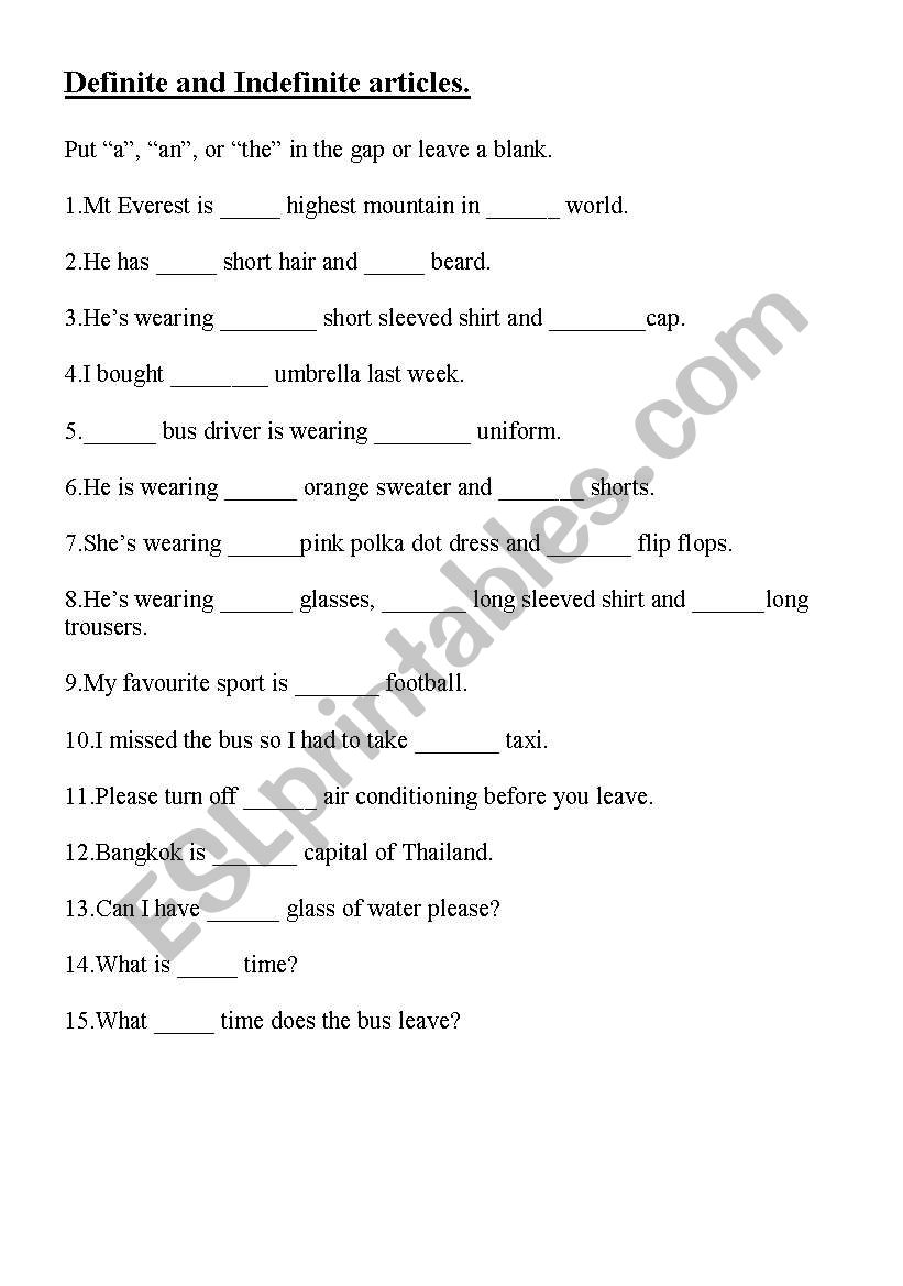 Definite and indefinite articles.