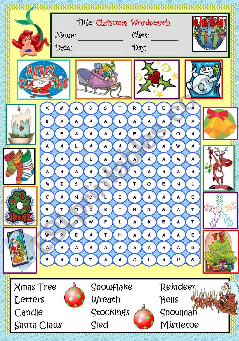 CHRISTMAS WORDSEARCH worksheet