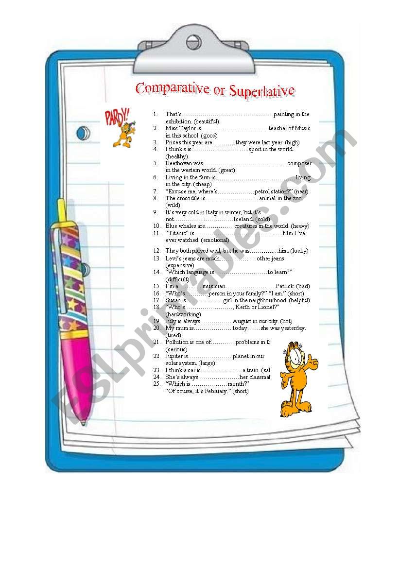 Comparative or superlative worksheet