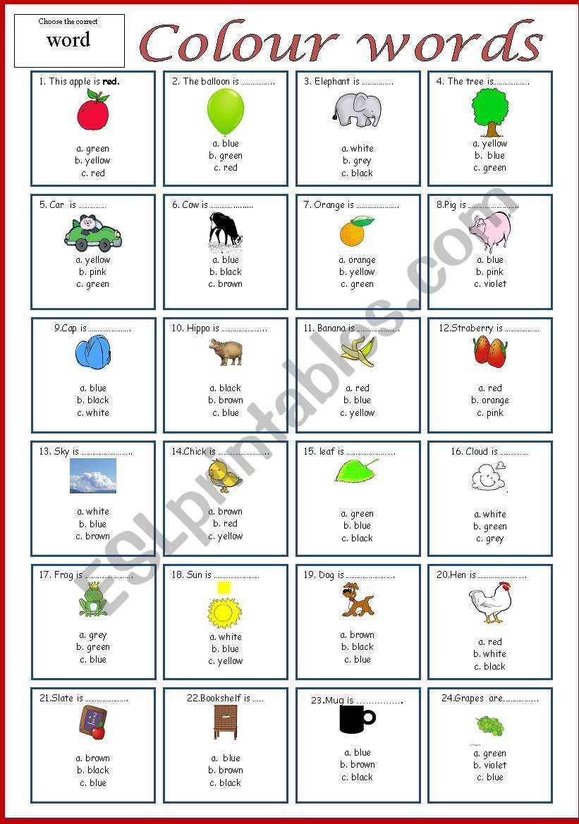 Colour words          (Multiple choice)