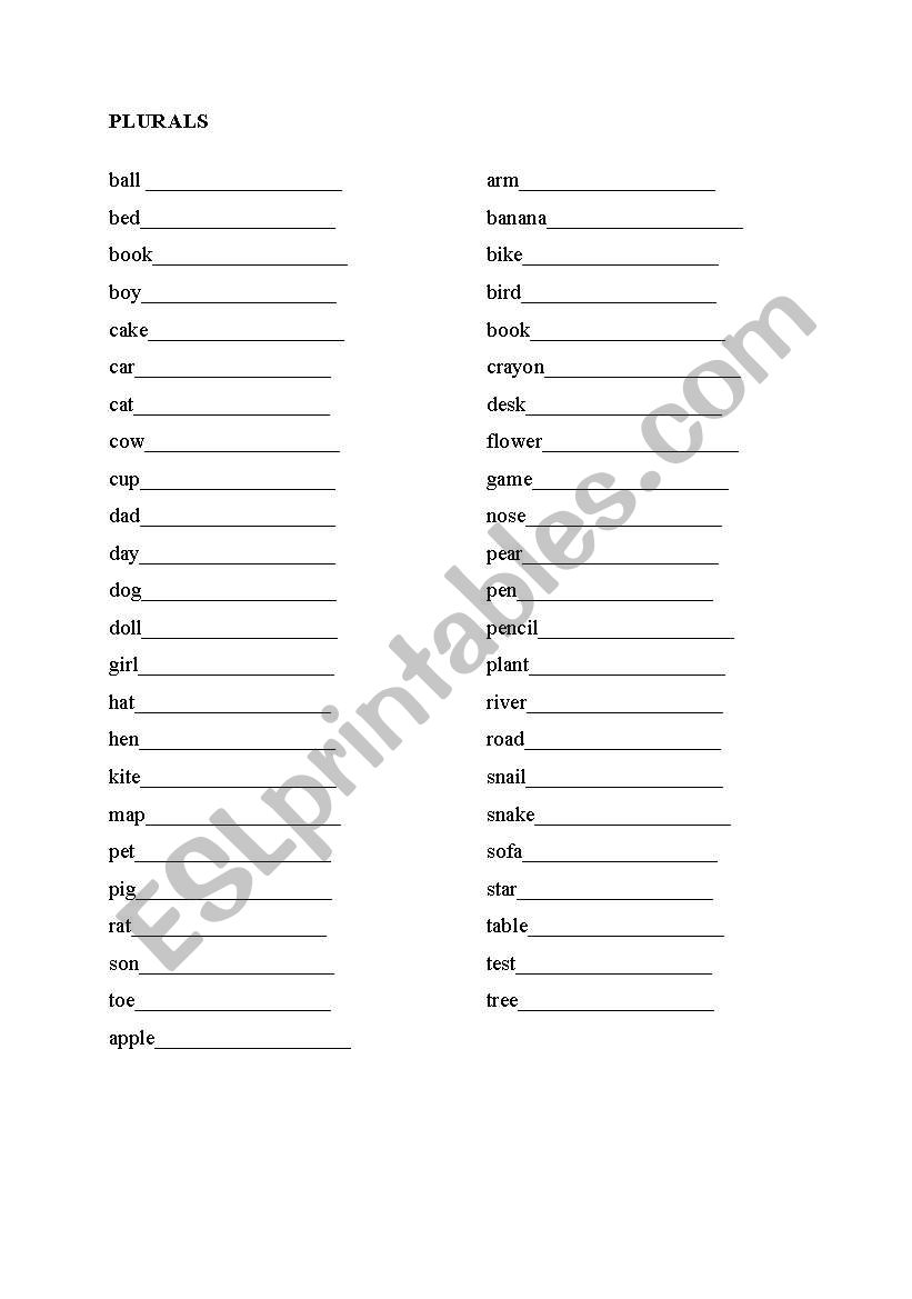 Plurals worksheet