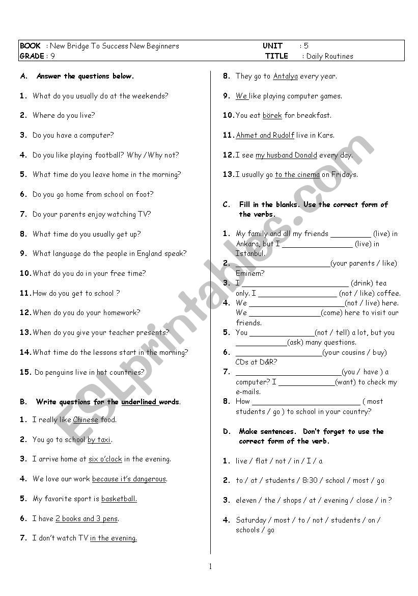 simple present tense worksheet