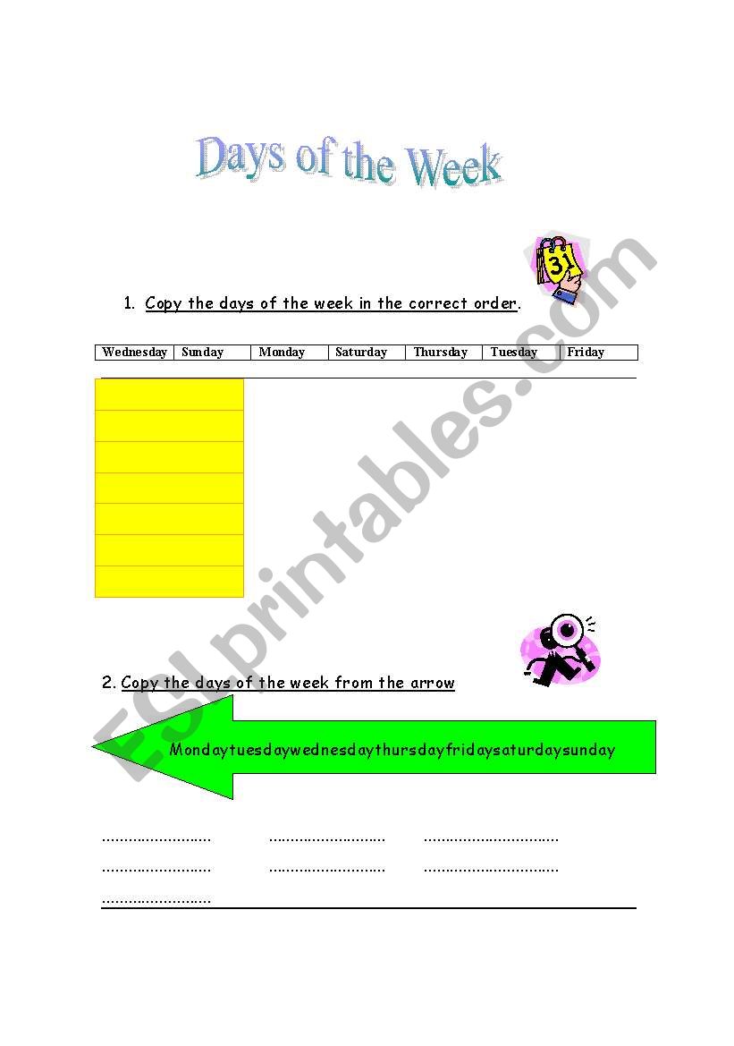 Days of the week worksheet