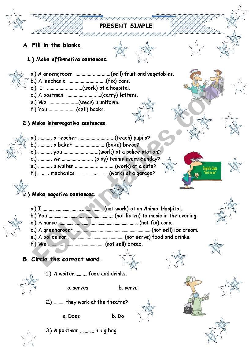 Present simple exercises worksheet