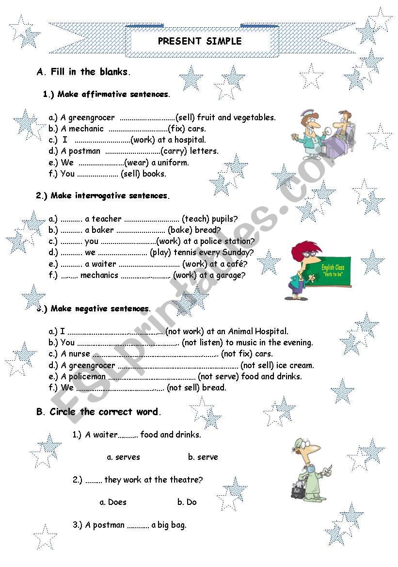 Present simple exercises worksheet