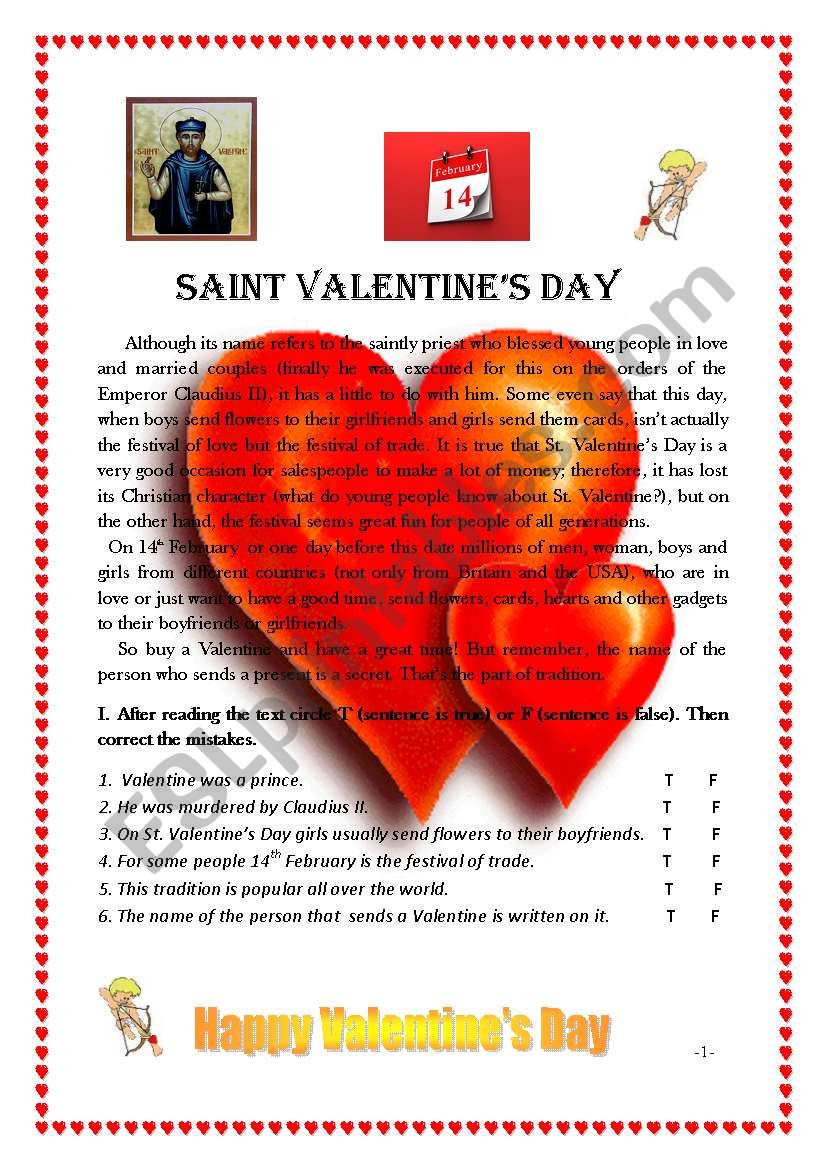 St. Valentines Day worksheet