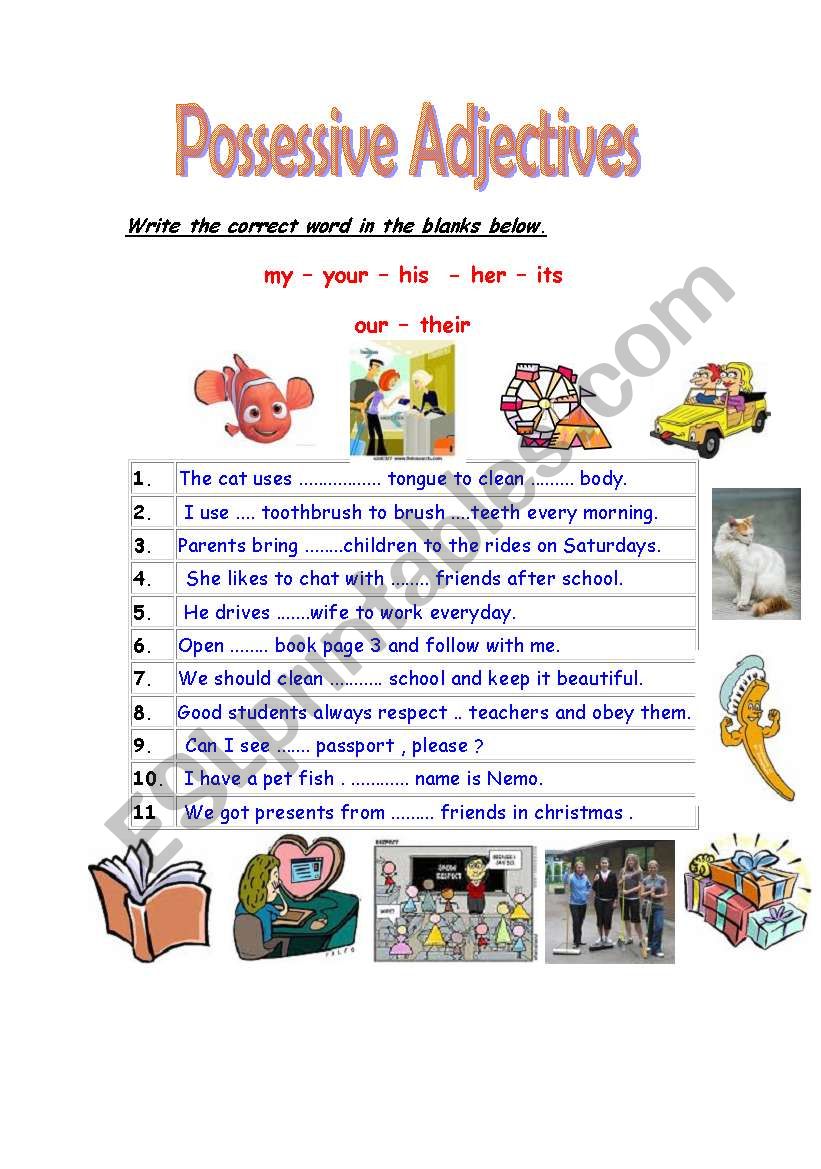 possessive adjectives worksheet