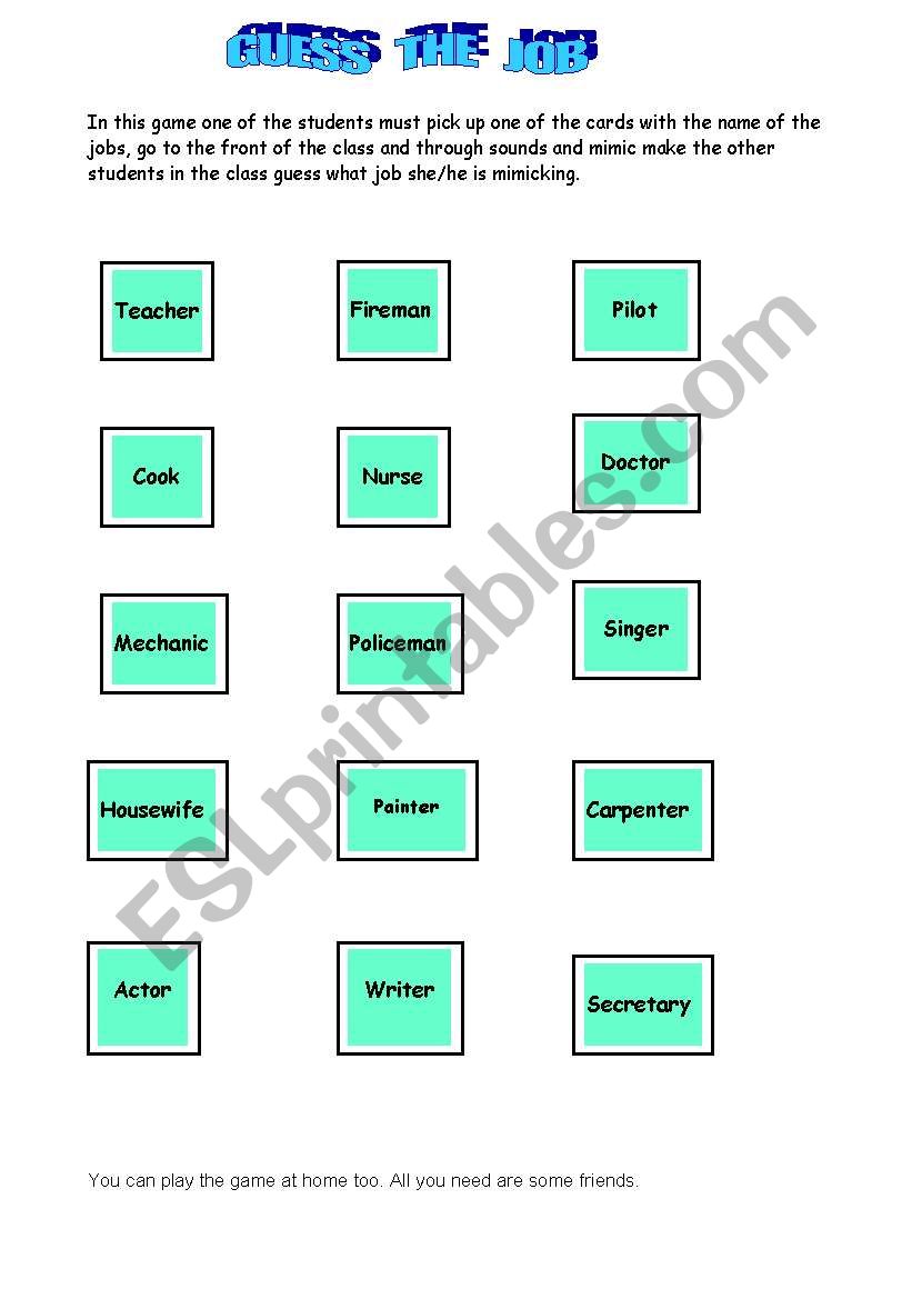 GUESS  the JOB - GAME worksheet