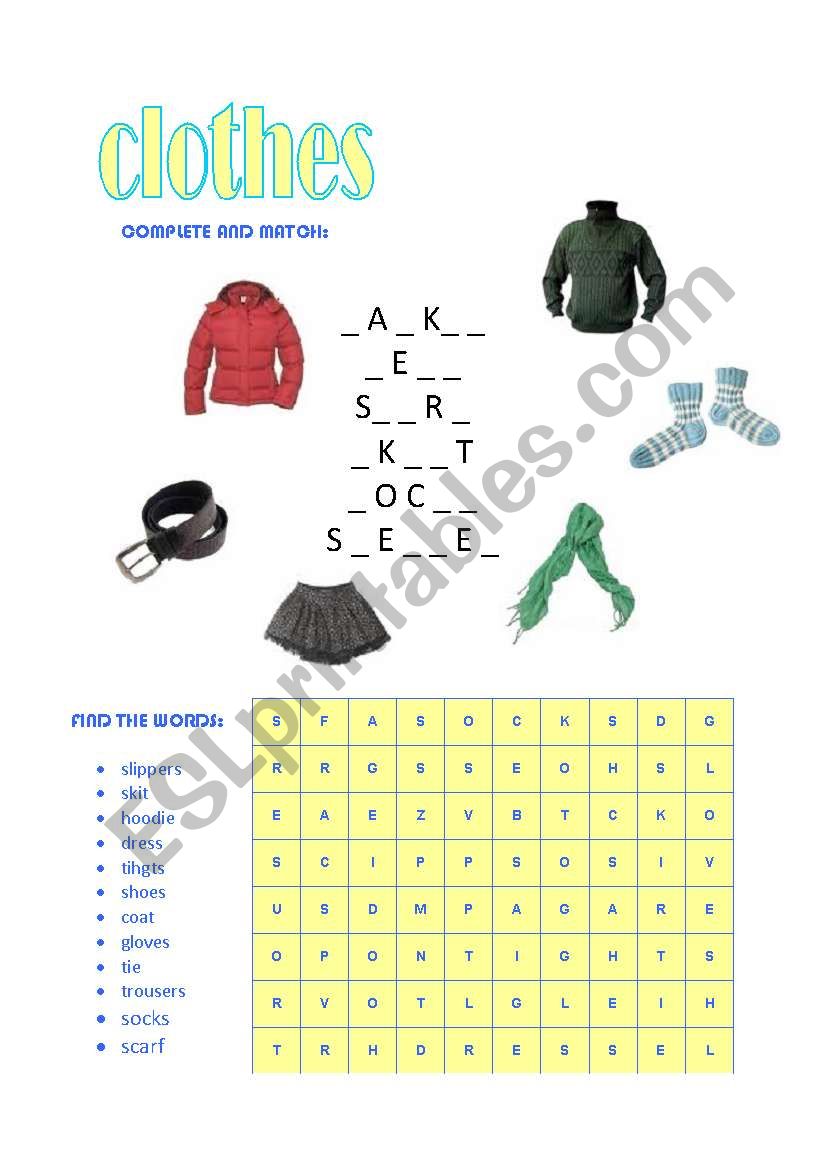 Clothes - exercises worksheet