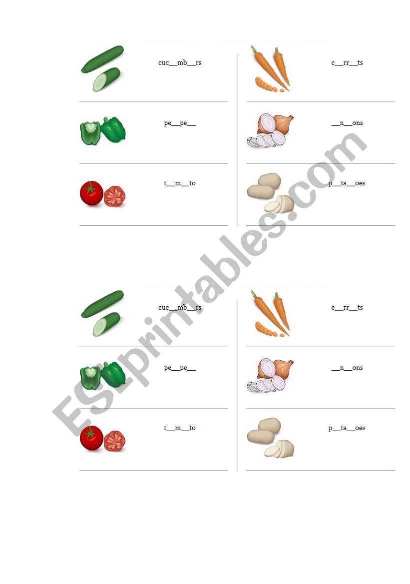 Vegetables spelling worksheet