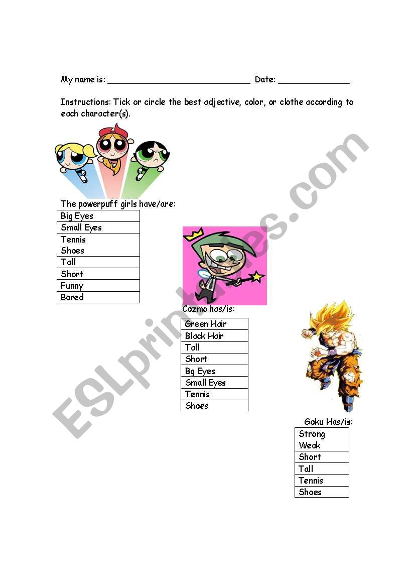 Selecting the best Adjective worksheet