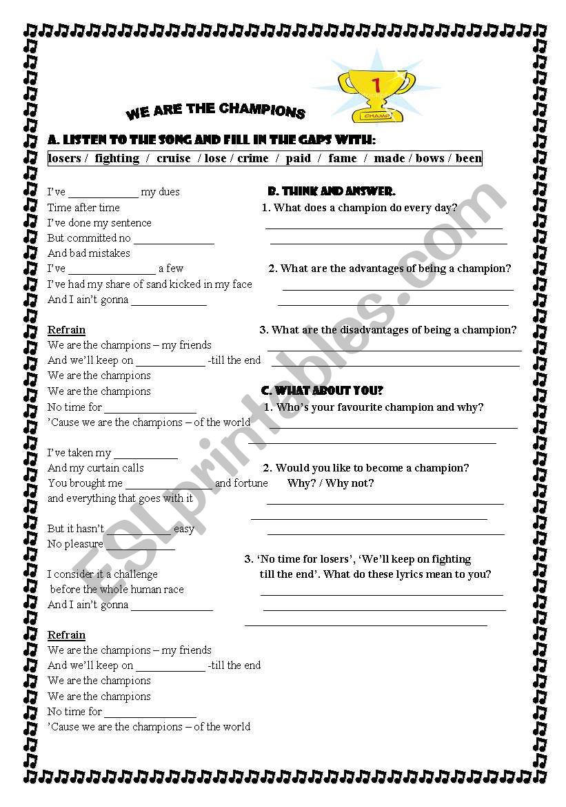 We are the champions! worksheet