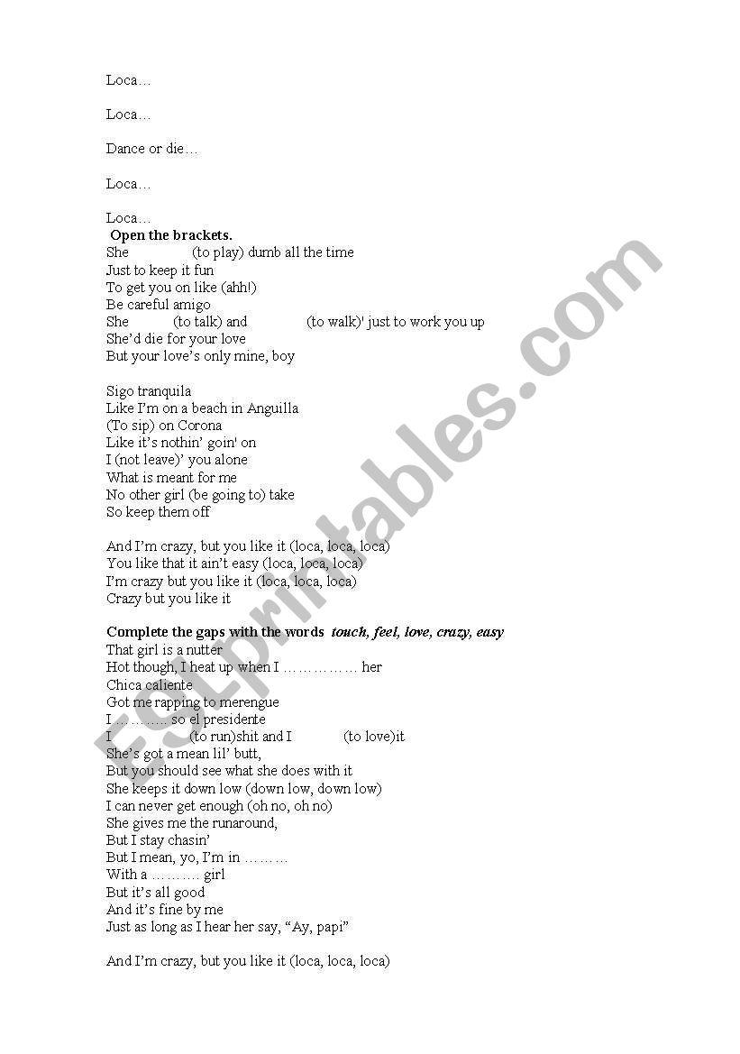 Loca by Shakira worksheet