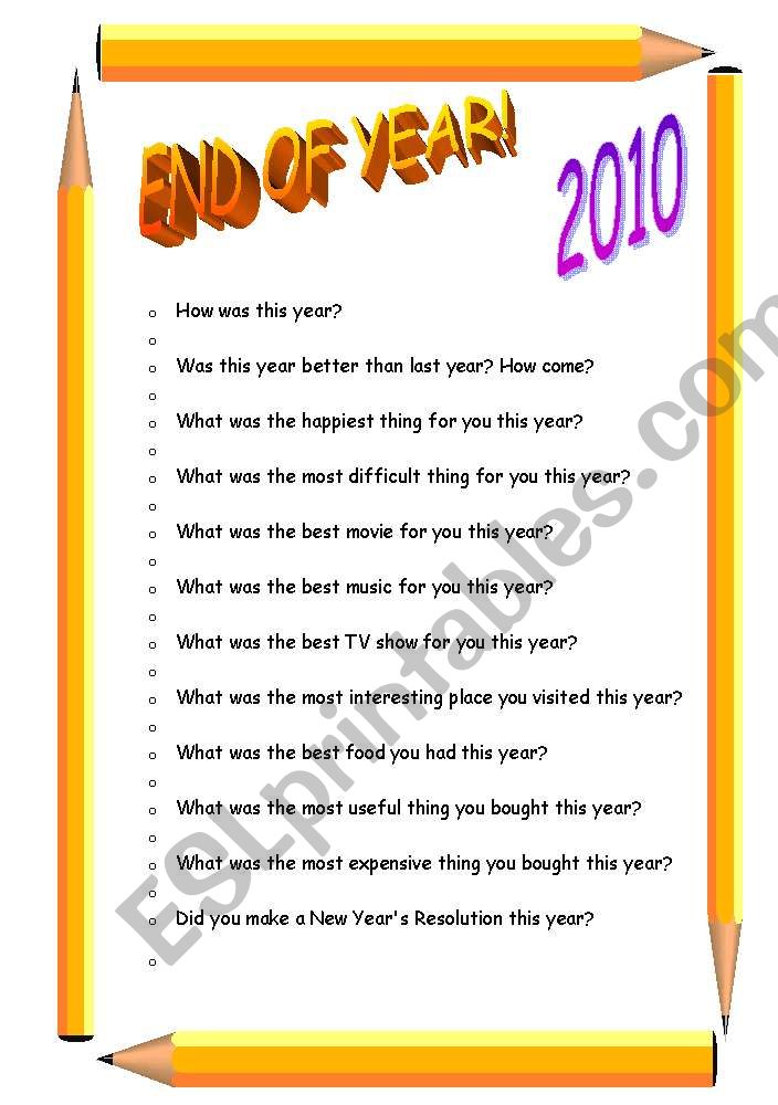 End of year Warm-up worksheet