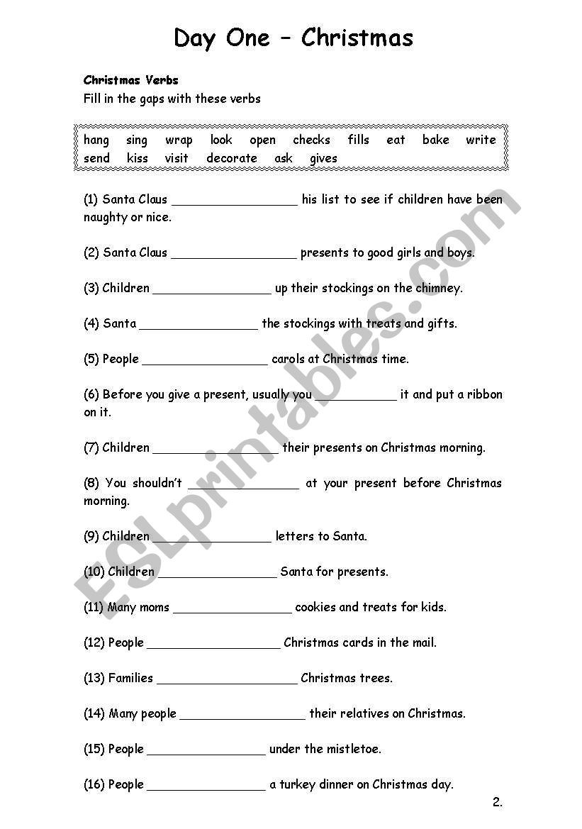 Christmas Verbs worksheet