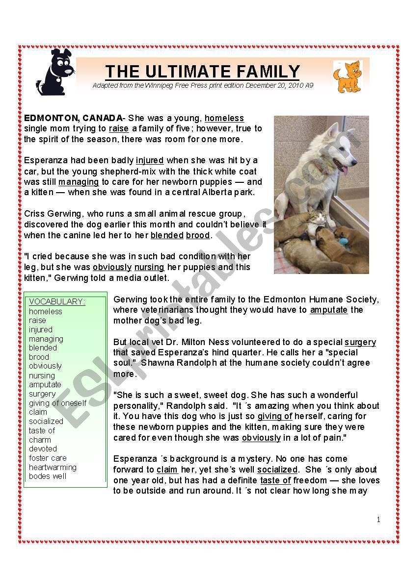 A Christmas Tale:  Esperanza, the Ultimate Mother Dog (4 pgs. plus KEY)