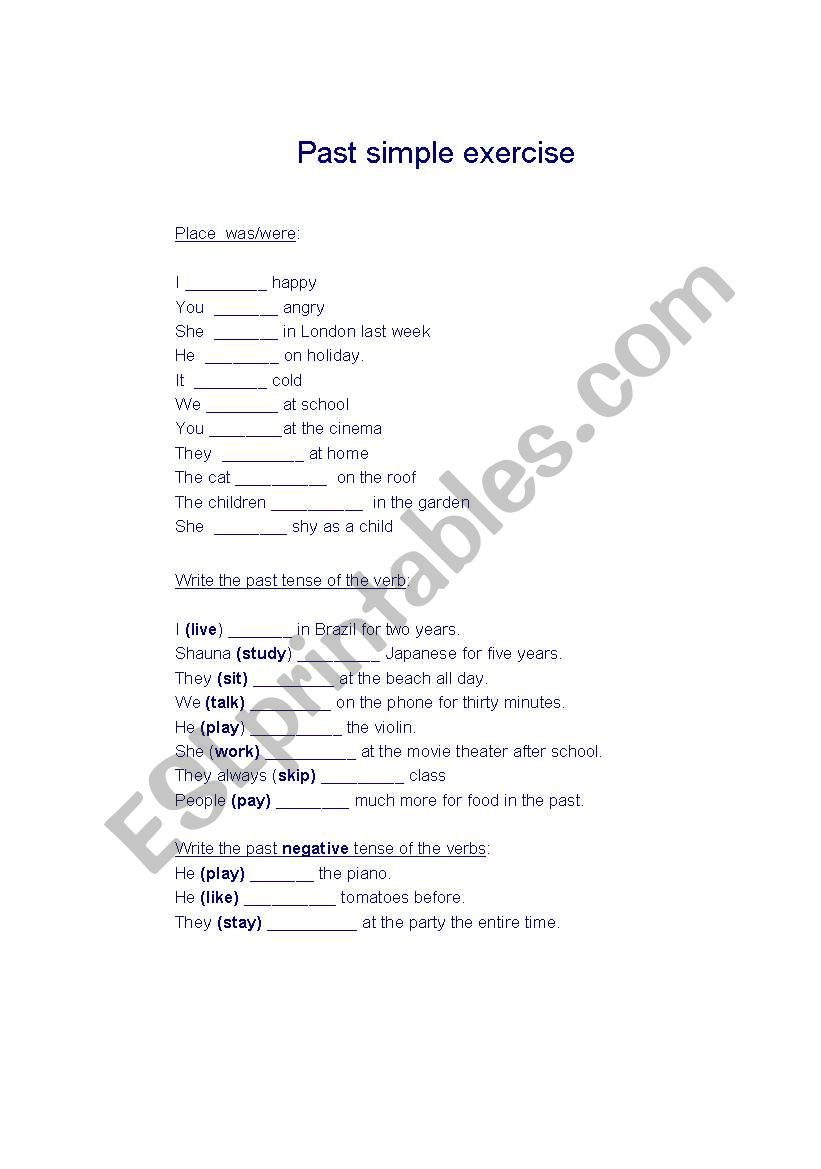 Past simple exercise worksheet