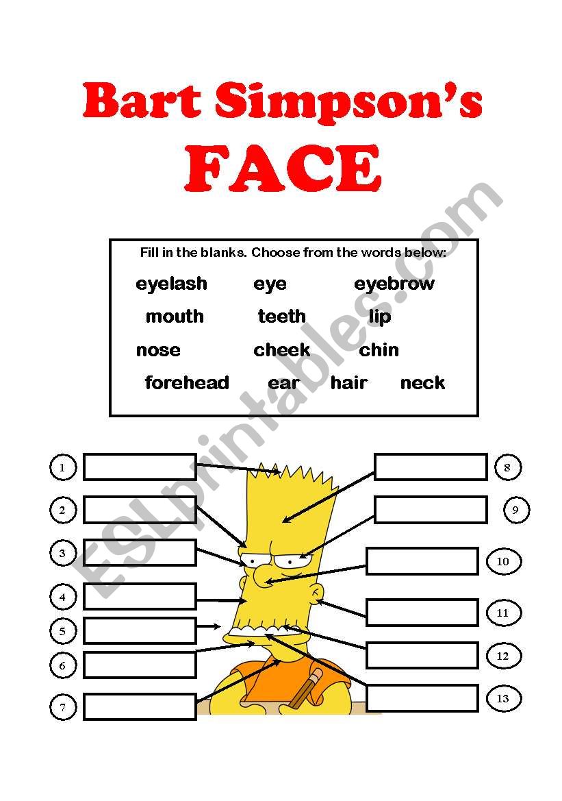 Bart SimpsonÂ´s FACE worksheet