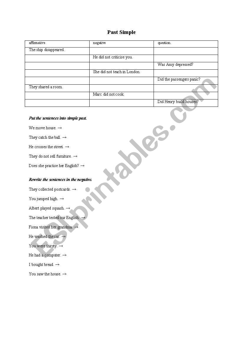 Past simple worksheet