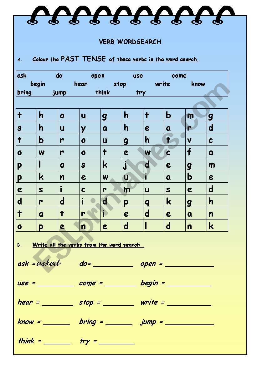 VERB WORDSEARCH worksheet