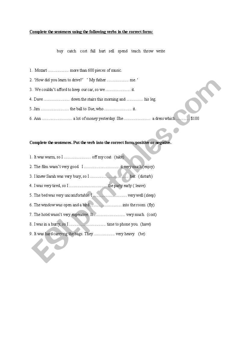 Past simple worksheet