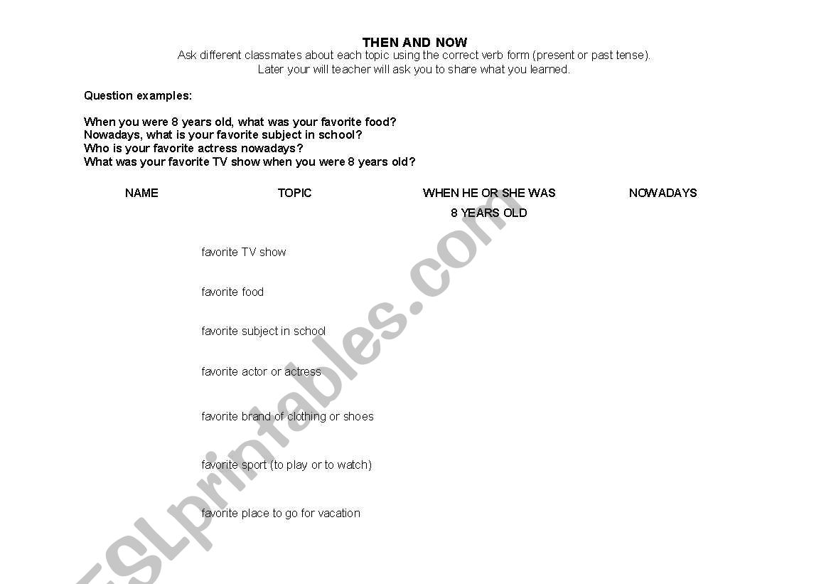 Now&then worksheet