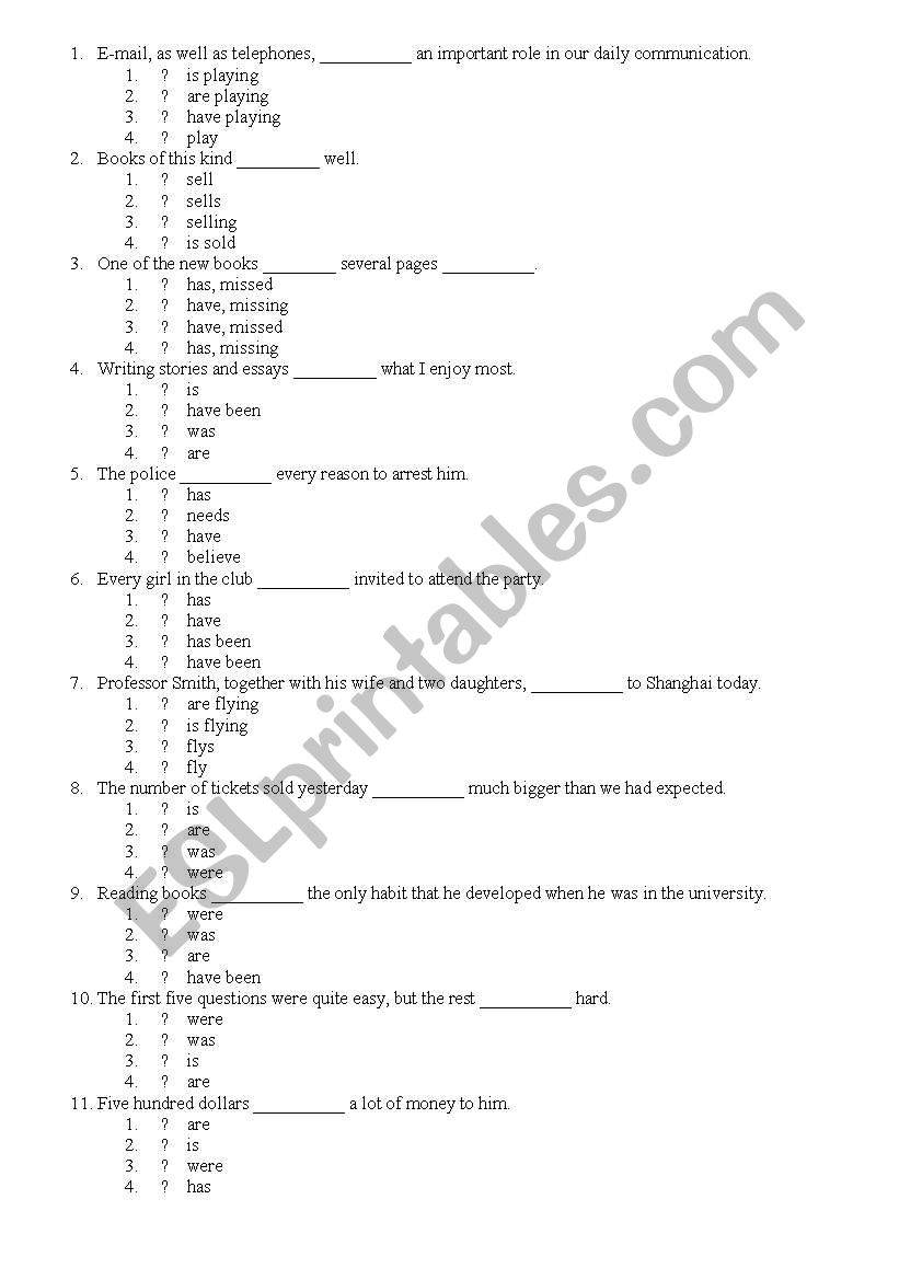 Excercise of subject - verb agreement