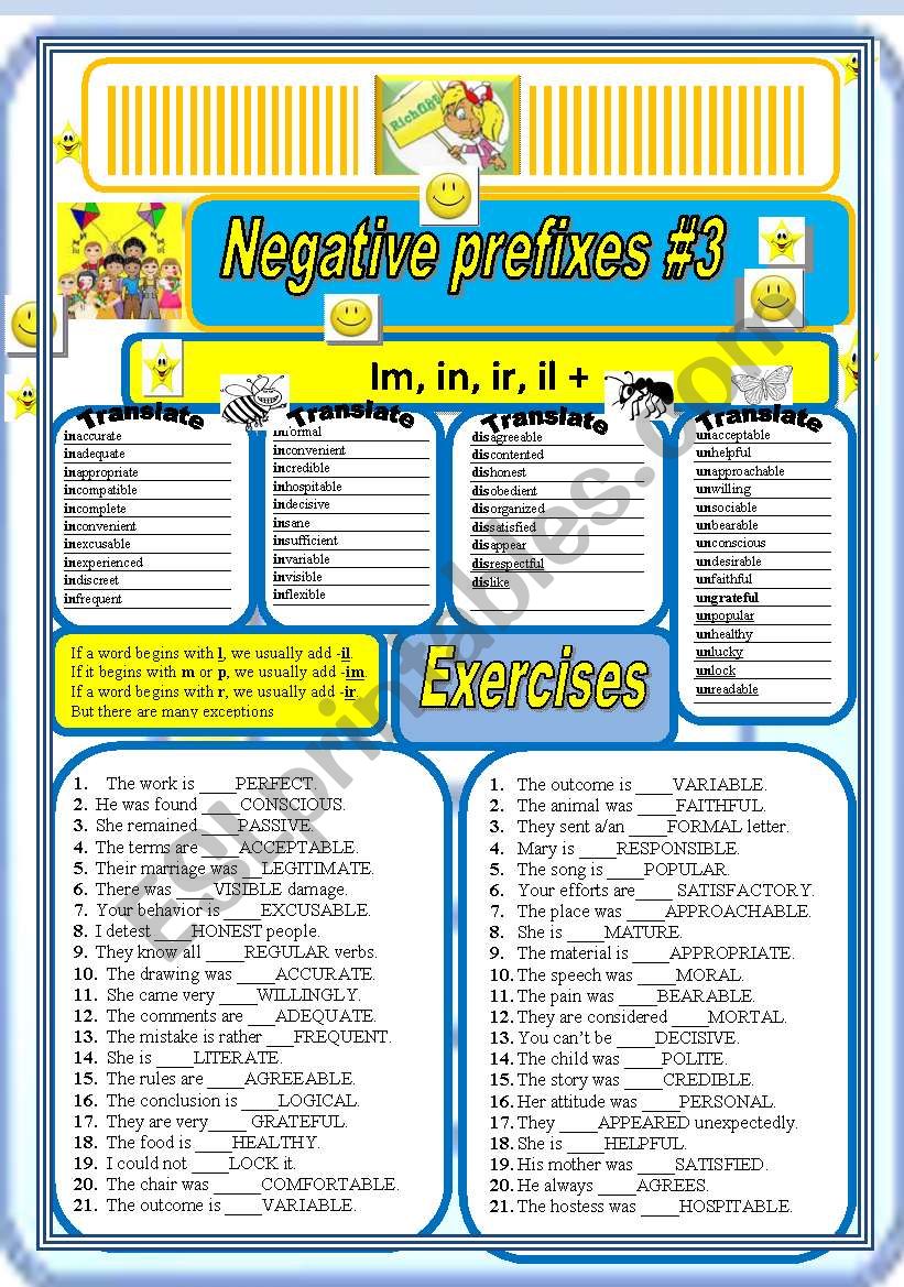 Negative prefixes step 3 il, ir, im, +