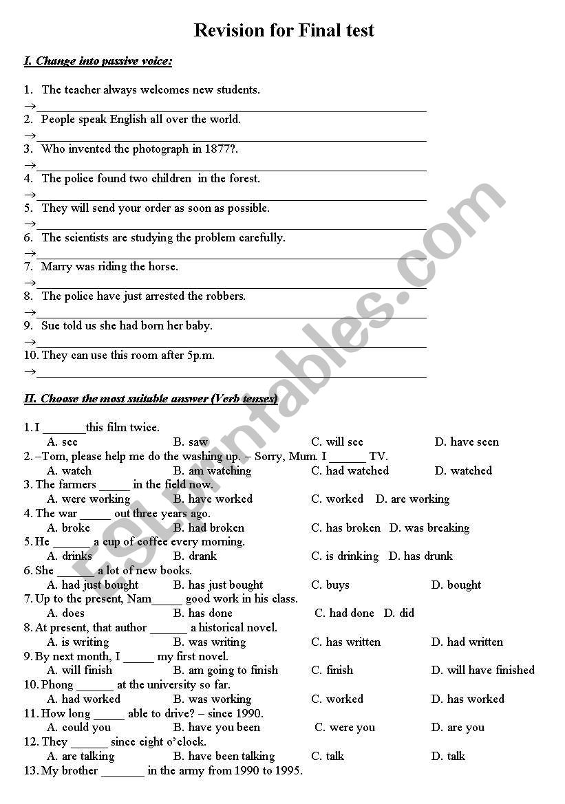 English test worksheet