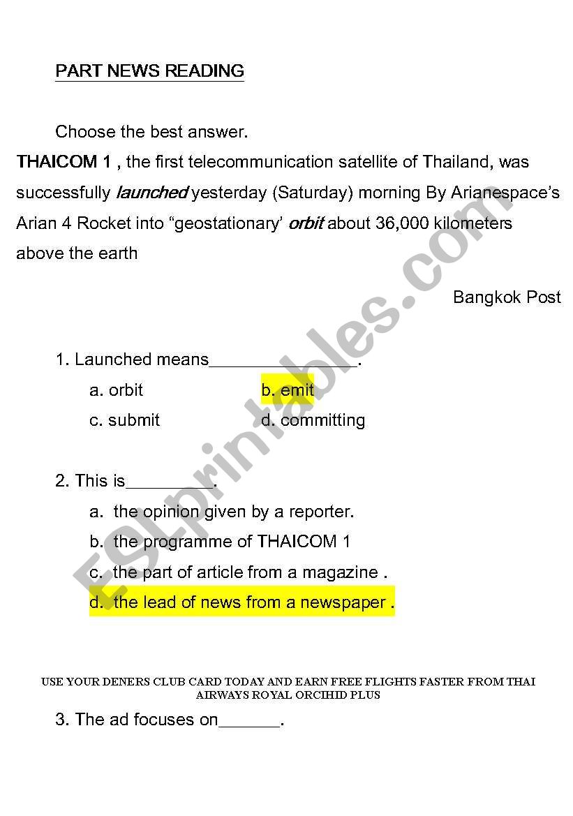 NEWS worksheet