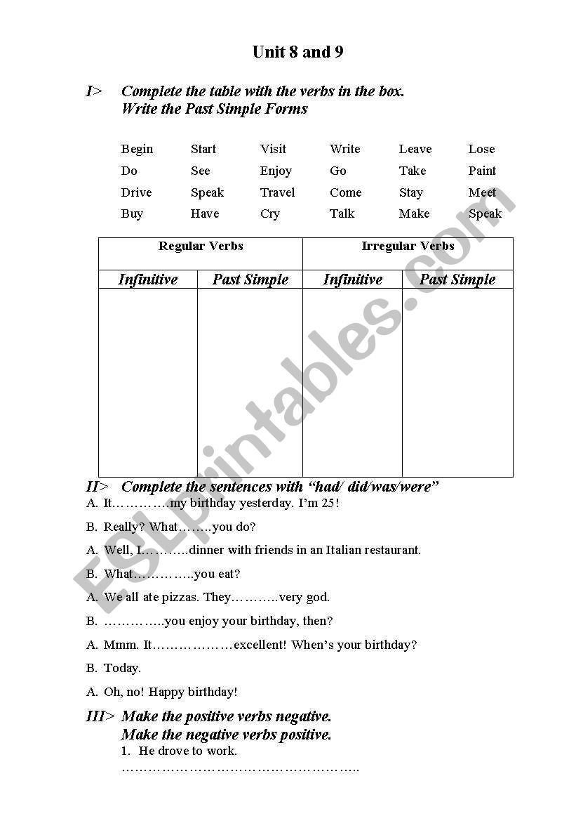 Pratice test worksheet