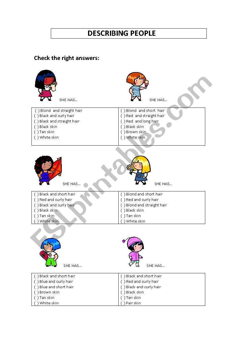 DESCRIBING PEOPLE worksheet