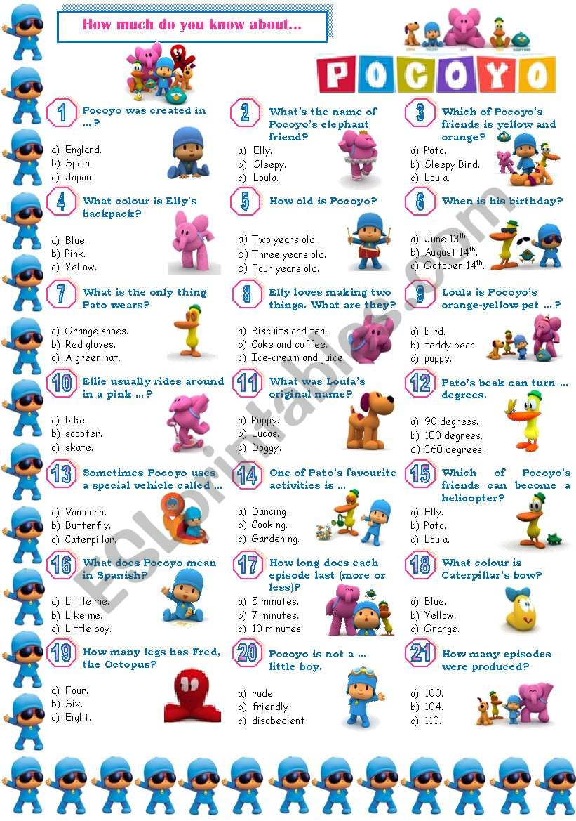 Pocoyo-Quiz worksheet