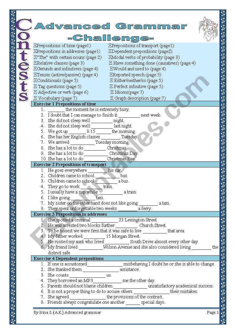 7 pages/20 exercises ADVANCED grammar Part 3