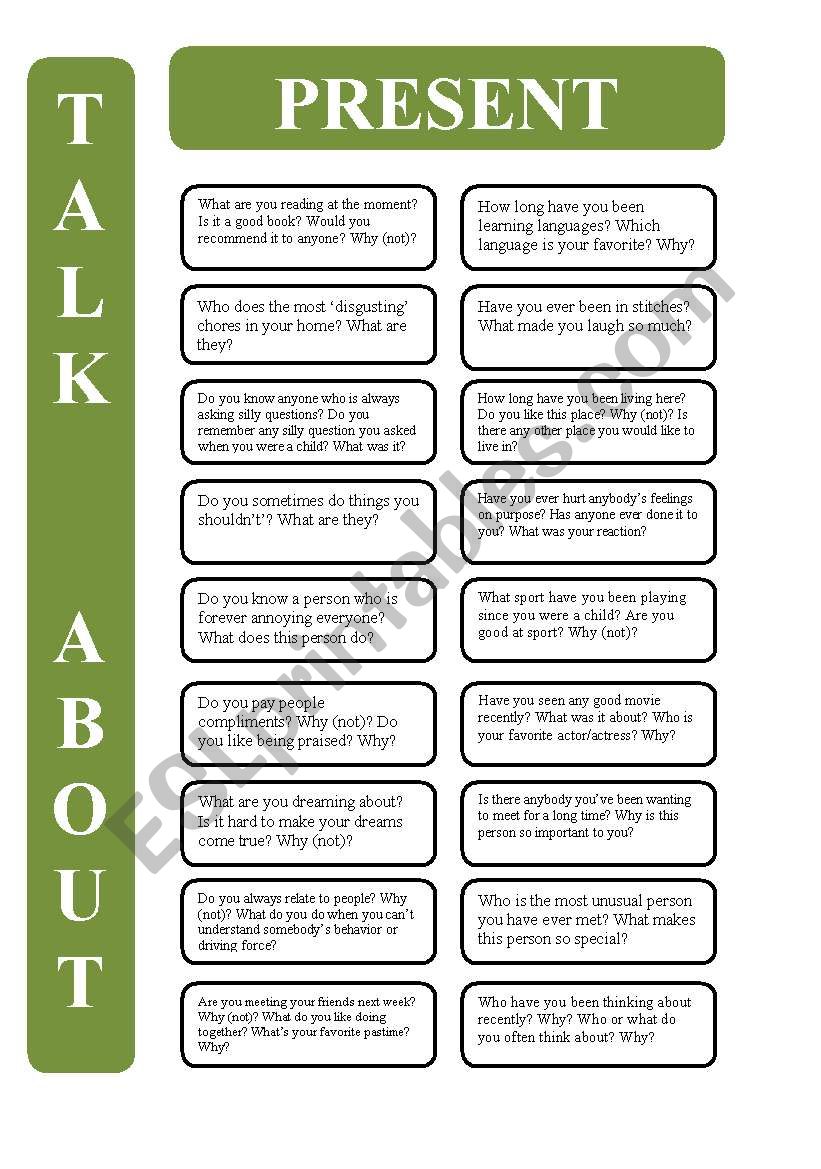 Present tenses - 18 conversation cards (editable)