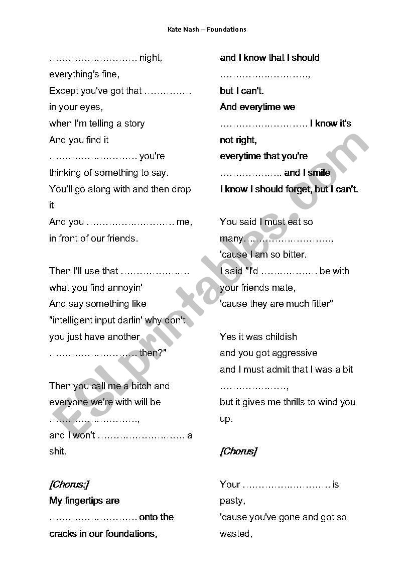 Kate Nash- Foundations worksheet