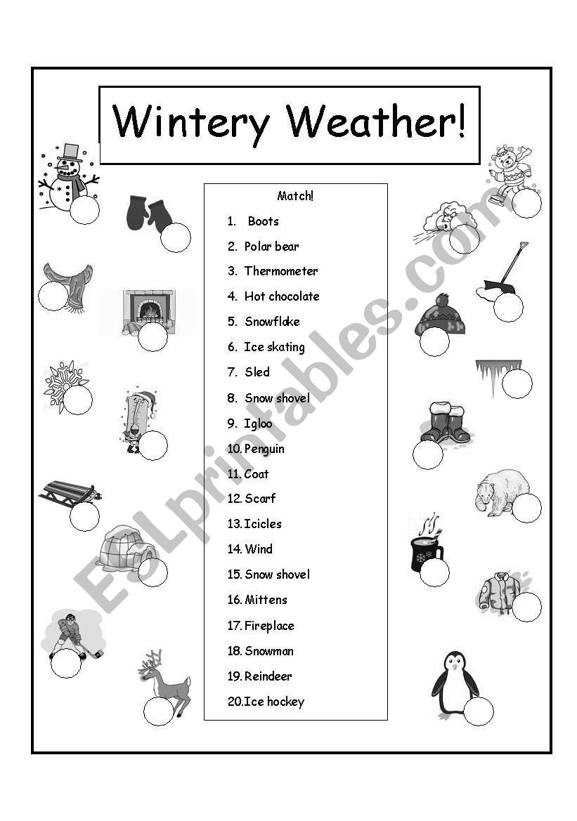 Wintery Weather match worksheet