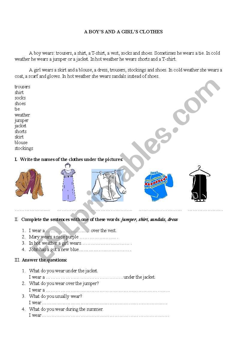 Clothes worksheet