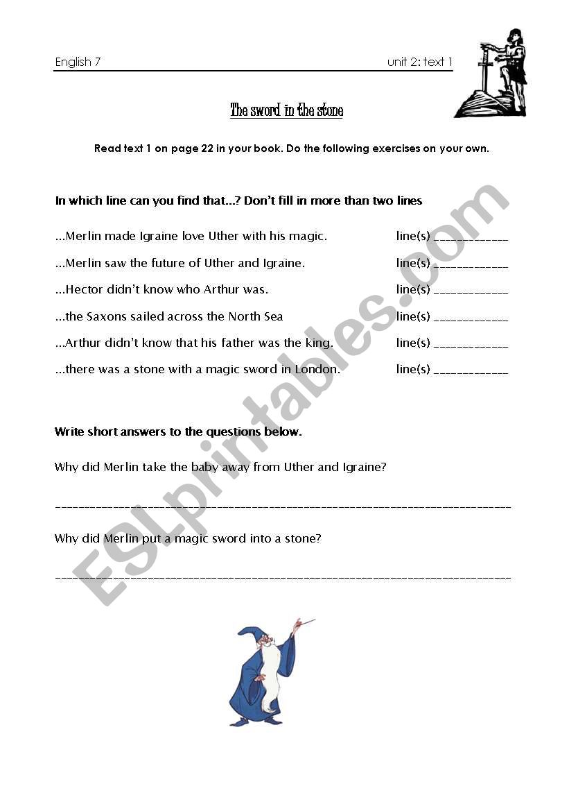 A sword in the stone worksheet