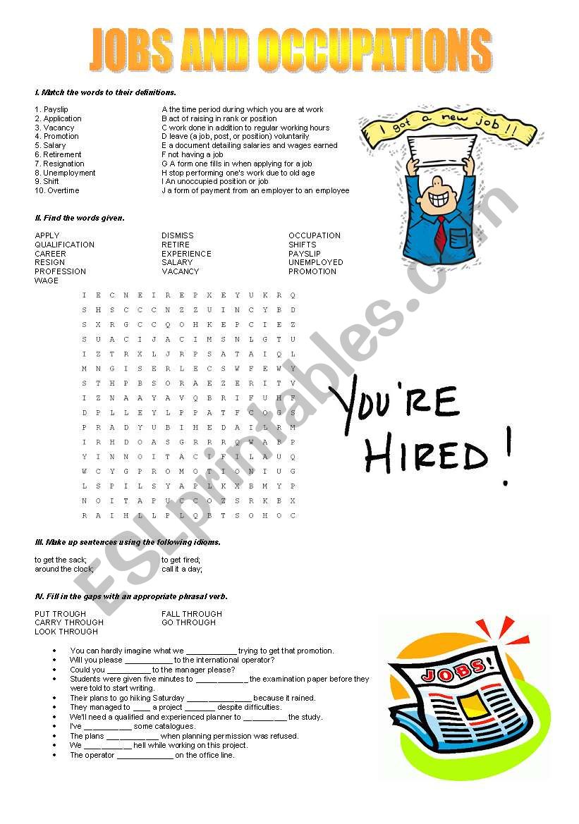 Jobs and occupations worksheet