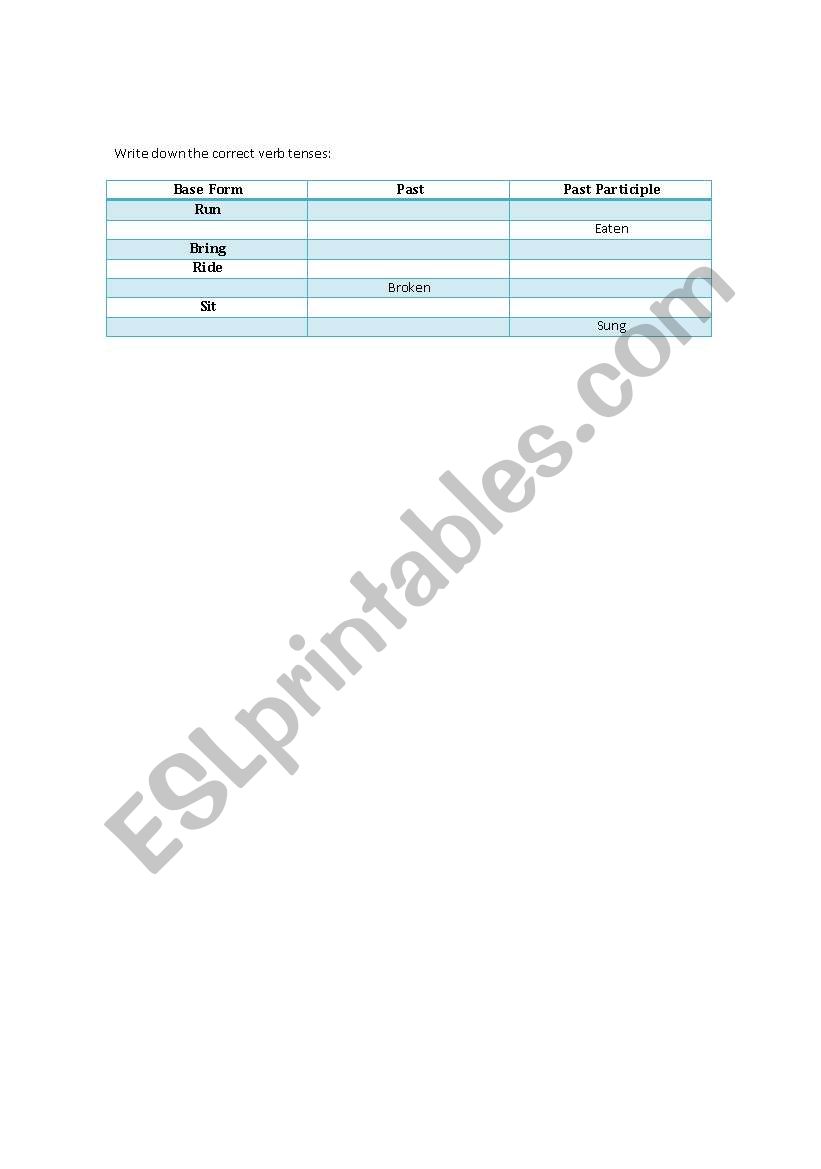 Verb Tenses worksheet