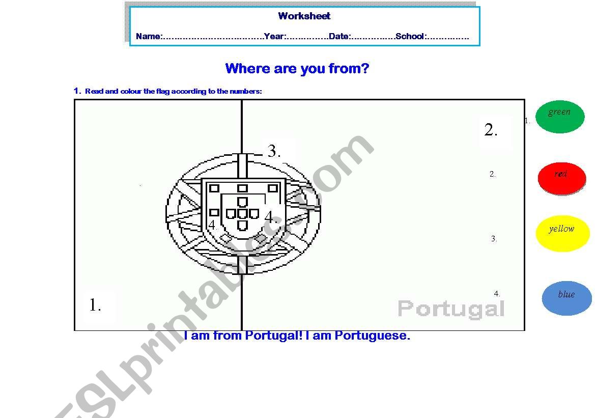 The Portugal Flag colouring worksheet