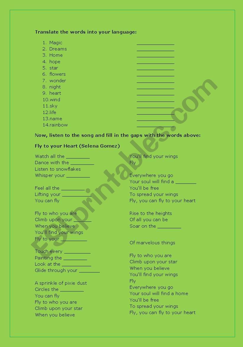 Fly to your heart song activity