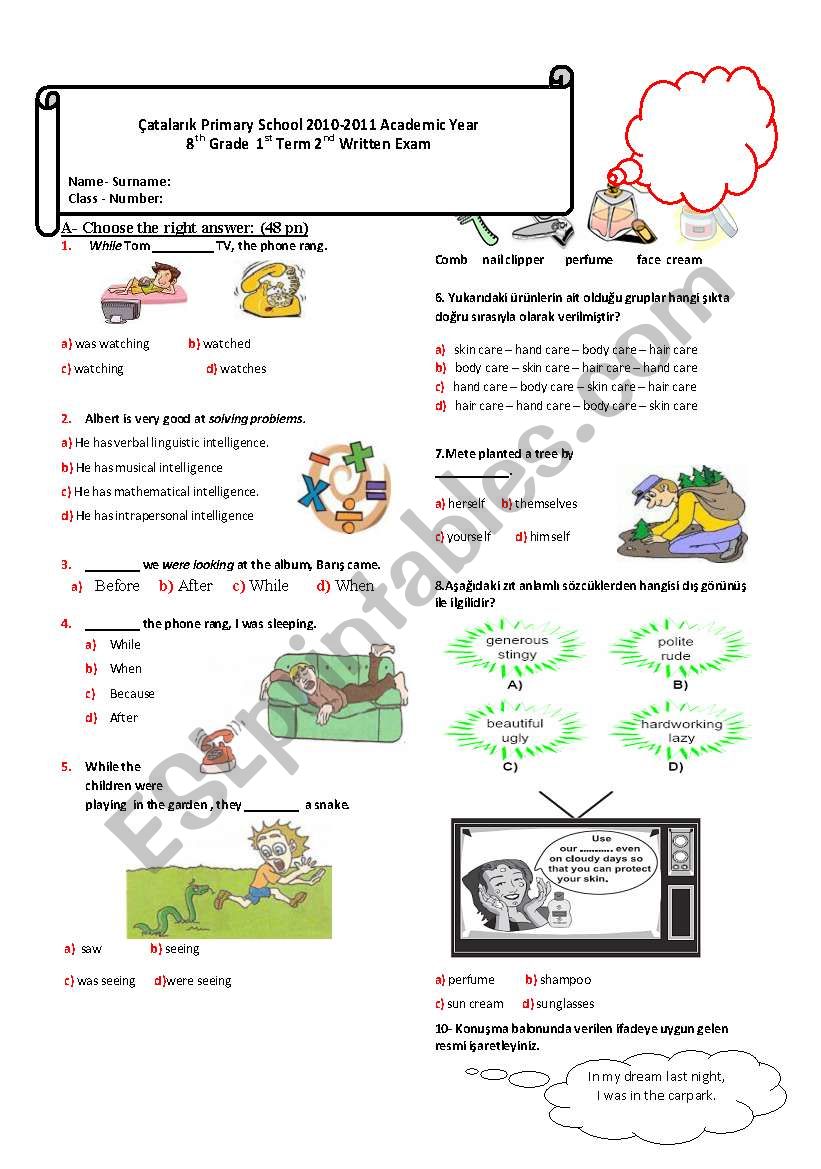 exam for 8th grade worksheet