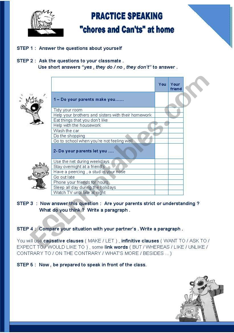 chores and cants at home worksheet