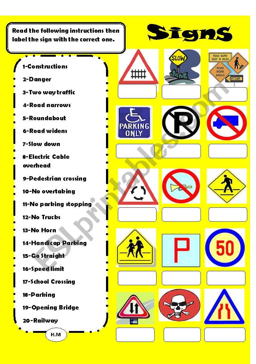 signs worksheet