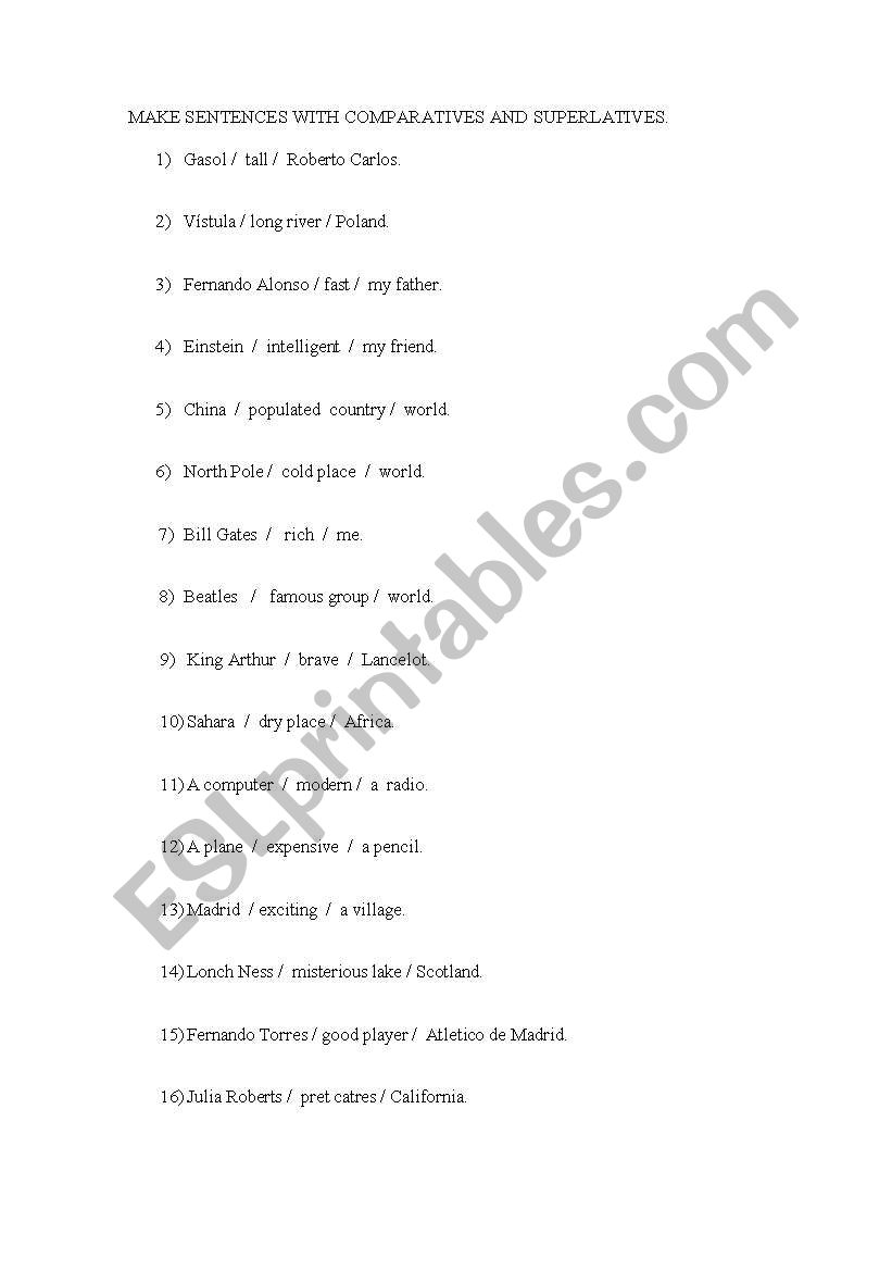 Comparatives and superlatives worksheet