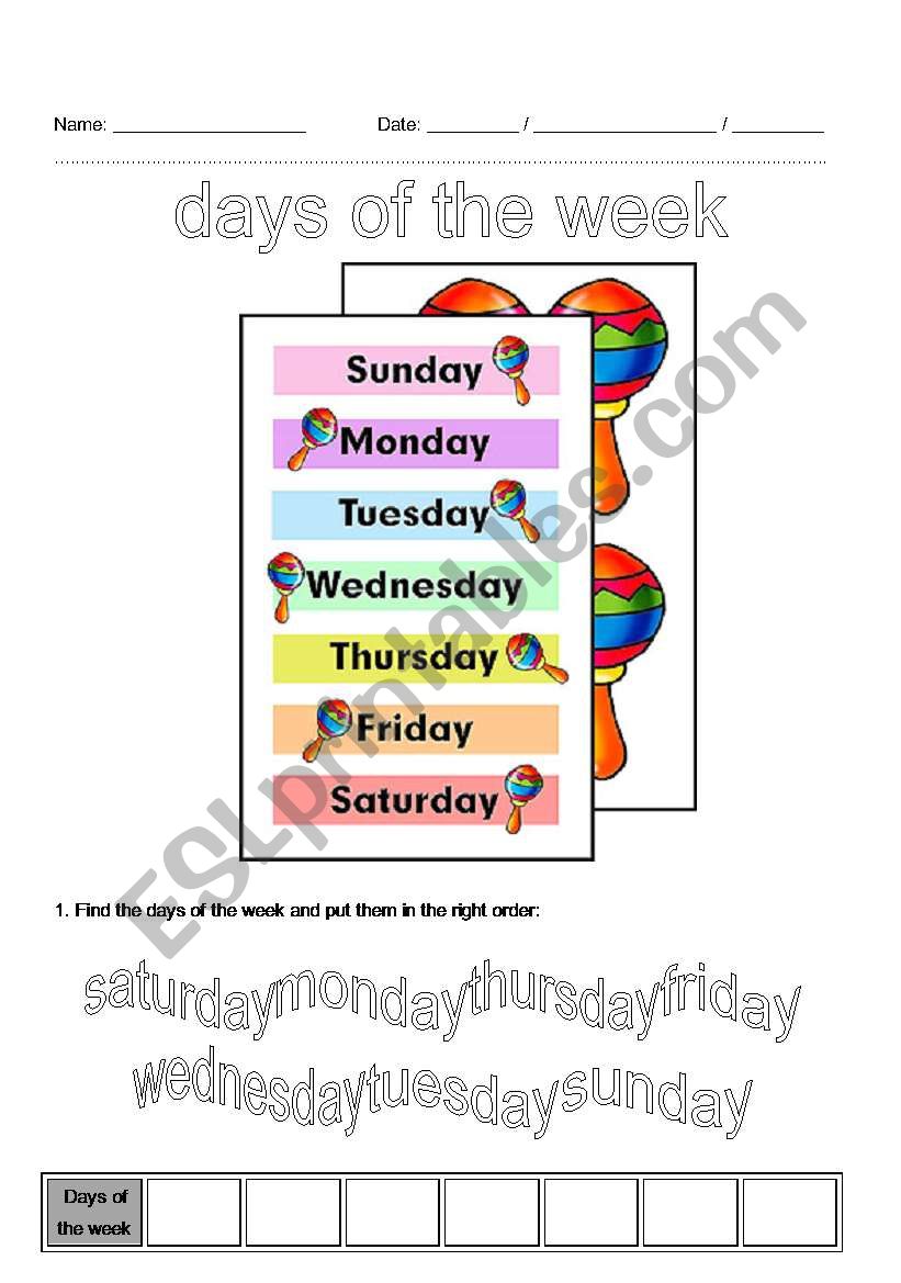 Days of the week worksheet