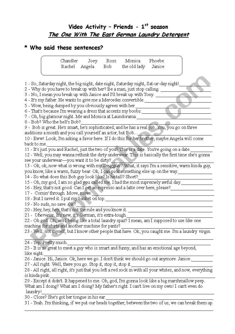 Friends - Video Activity worksheet