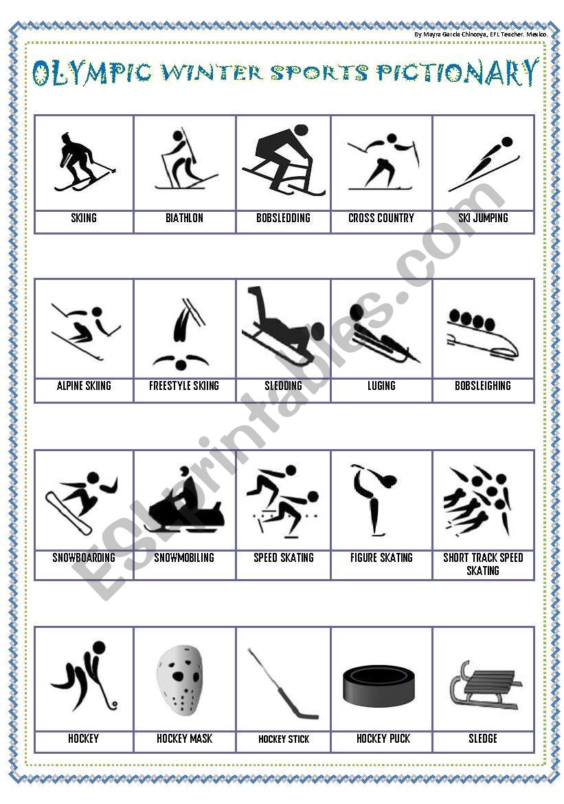 WINTER SPORTS PICTIONARY! worksheet